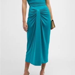 Cinq a Sept blue jade Vallory draped jersey midi skirt - size 4 (Small) NWT
